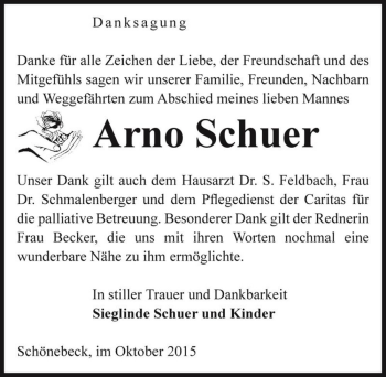 Traueranzeige von Arno Schuer  von Magdeburger Volksstimme