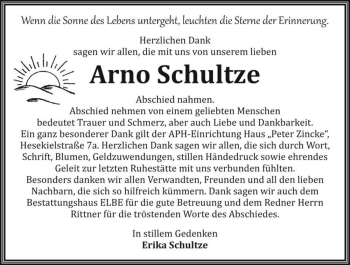 Traueranzeige von Arno Schultze  von Magdeburger Volksstimme