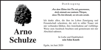 Traueranzeige von Arno Schulze  von Magdeburger Volksstimme
