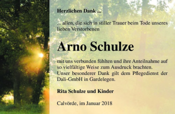 Traueranzeige von Arno Schulze  von Magdeburger Volksstimme
