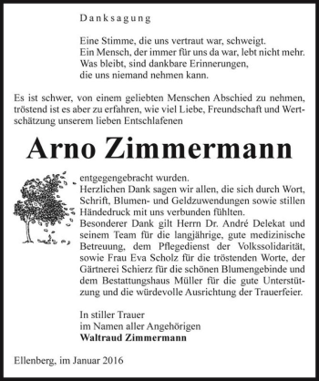 Traueranzeige von Arno Zimmermann  von Magdeburger Volksstimme