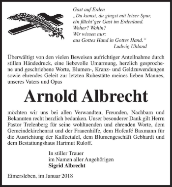 Traueranzeige von Arnold Albrecht  von Magdeburger Volksstimme