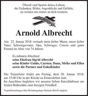 Traueranzeige von Arnold Albrecht  von Magdeburger Volksstimme