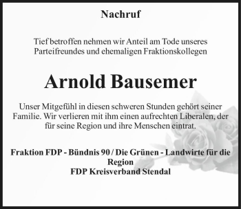 Traueranzeige von Arnold Bausemer  von Magdeburger Volksstimme