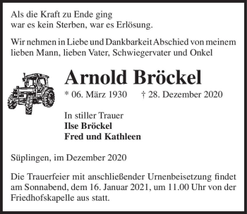 Traueranzeige von Arnold Bröckel  von Magdeburger Volksstimme
