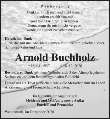Traueranzeige von Arnold Buchholz  von Magdeburger Volksstimme