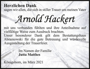 Traueranzeige von Arnold Hackert  von Magdeburger Volksstimme