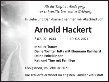 Traueranzeige von Arnold Hackert  von Magdeburger Volksstimme