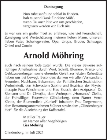 Traueranzeige von Arnold Möhring  von Magdeburger Volksstimme