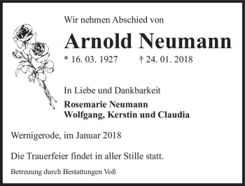 Traueranzeige von Arnold Neumann  von Magdeburger Volksstimme