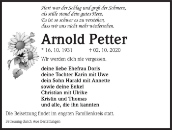 Traueranzeige von Arnold Petter  von Magdeburger Volksstimme