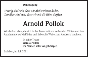 Traueranzeige von Arnold Pollok  von Magdeburger Volksstimme