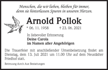 Traueranzeige von Arnold Pollok  von Magdeburger Volksstimme