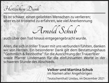 Traueranzeige von Arnold Schub  von Magdeburger Volksstimme