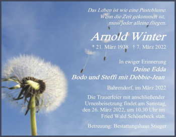 Traueranzeige von Arnold Winter  von Magdeburger Volksstimme