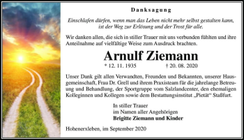 Traueranzeige von Arnulf Ziemann  von Magdeburger Volksstimme