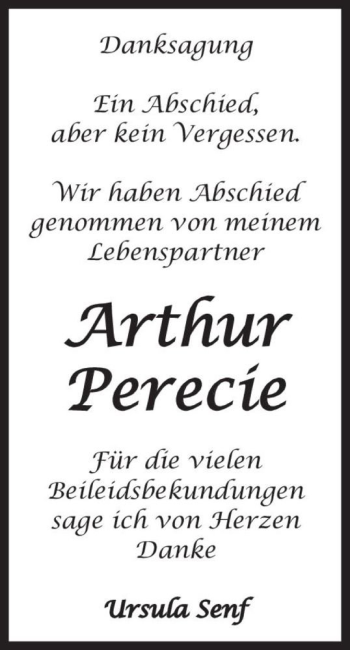 Traueranzeige von Arthur Perecíe  von Magdeburger Volksstimme