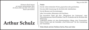 Traueranzeige von Arthur Schulz  von Magdeburger Volksstimme