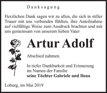 Traueranzeige von Artur Adolf  von Magdeburger Volksstimme