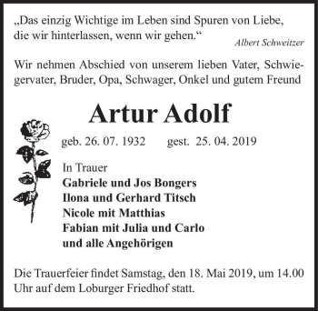 Traueranzeige von Artur Adolf  von Magdeburger Volksstimme