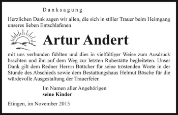 Traueranzeige von Artur Andert  von Magdeburger Volksstimme