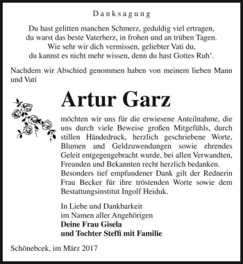 Traueranzeige von Artur Garz  von Magdeburger Volksstimme