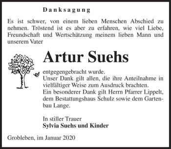 Traueranzeige von Artur Suehs  von Magdeburger Volksstimme