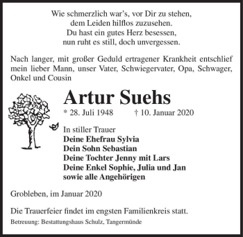Traueranzeige von Artur Suehs  von Magdeburger Volksstimme