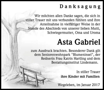 Traueranzeige von Asta Gabriel  von Magdeburger Volksstimme