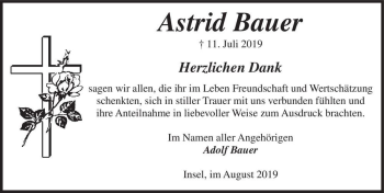 Traueranzeige von Astrid Bauer  von Magdeburger Volksstimme