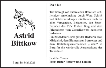 Traueranzeige von Astrid Bittkow  von Magdeburger Volksstimme