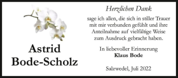 Traueranzeige von Astrid Bode-Scholz  von Magdeburger Volksstimme