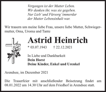 Traueranzeige von Astrid Heinrich  von Magdeburger Volksstimme