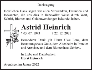 Traueranzeige von Astrid Heinrich  von Magdeburger Volksstimme
