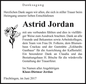 Traueranzeige von Astrid Jordan  von Magdeburger Volksstimme