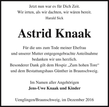Traueranzeige von Astrid Knaak  von Magdeburger Volksstimme