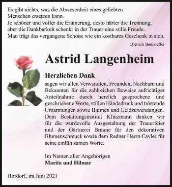 Traueranzeige von Astrid Langeheim  von Magdeburger Volksstimme