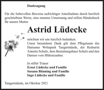 Traueranzeige von Astrid Lüdecke  von Magdeburger Volksstimme