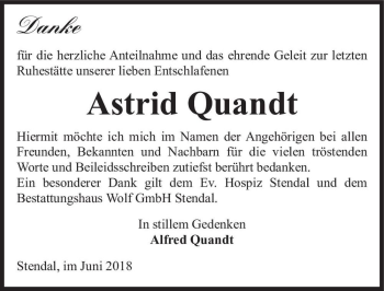Traueranzeige von Astrid Quandt  von Magdeburger Volksstimme