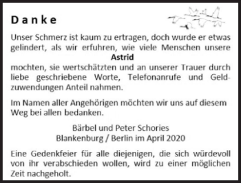 Traueranzeige von Astrid Schories  von Magdeburger Volksstimme