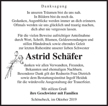Traueranzeige von Astrid Schäfer  von Magdeburger Volksstimme
