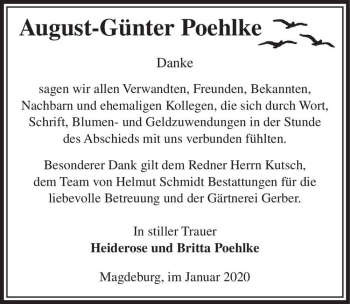Traueranzeige von August-Günter Poehlke  von Magdeburger Volksstimme