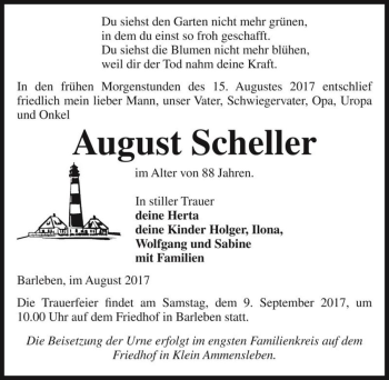 Traueranzeige von August Scheller  von Magdeburger Volksstimme