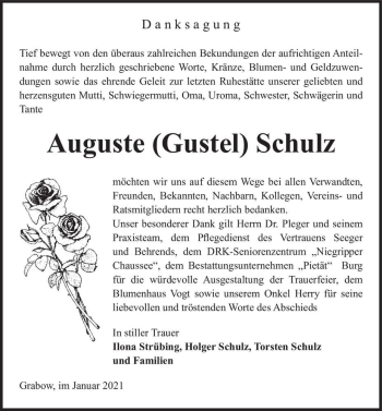 Traueranzeige von Auguste 