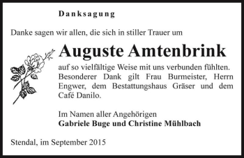 Traueranzeige von Auguste Amtenbrink  von Magdeburger Volksstimme