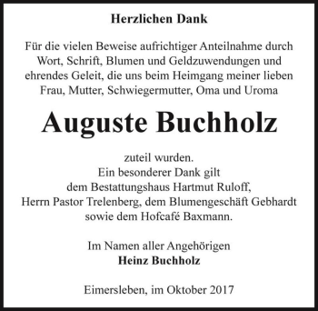 Traueranzeige von Auguste Buchholz  von Magdeburger Volksstimme