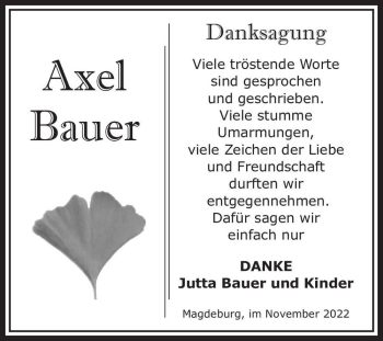 Traueranzeige von Axel Bauer  von Magdeburger Volksstimme