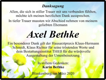 Traueranzeige von Axel Bethke  von Magdeburger Volksstimme