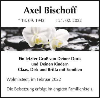 Traueranzeige von Axel Bischoff  von Magdeburger Volksstimme