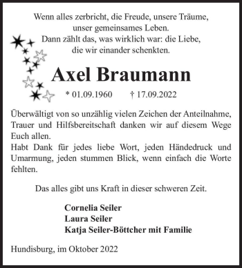 Traueranzeige von Axel Braumann  von Magdeburger Volksstimme